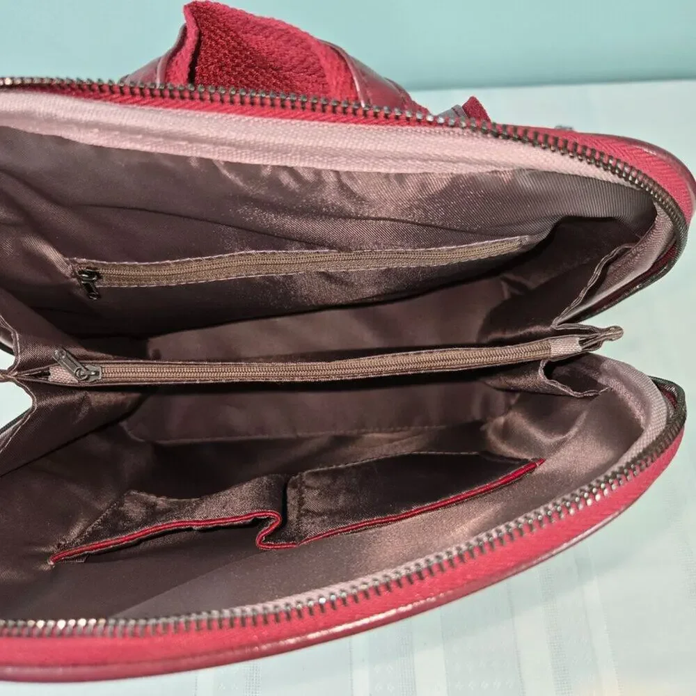 Backpack Mid-Size Burgundy Hard Shell Faux Leather Zipper Closure Adj Straps NEW